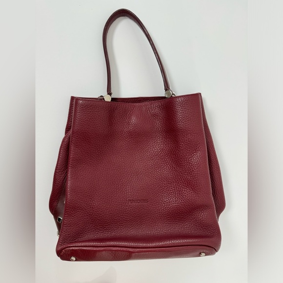 Puntotres leather bucket bag dark red studded made in spain handbag - Picture 12 of 14